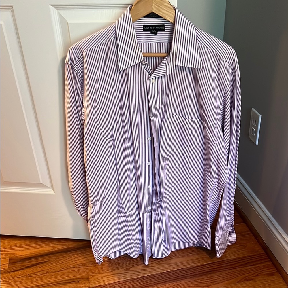 Saks Fifth Avenue Purple and White Dress Shirt Elegant Cotton Blend
